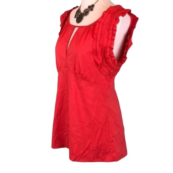 BCBGMaxAzria Tops - BCBG Maxazria Blouse Orange Sleeveless Ruffled Keyhole V Neck S